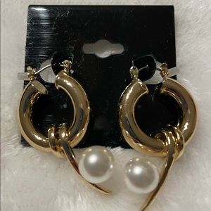Gold-Tone & Pearly Art Deco Earrings